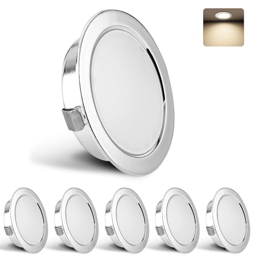YindaLux 6 Pack Downlight LED Techo Empotrable 230V 3W 4000K Blanco Natural, 15mm Extraplano Focos LED Interior Techo 300LM Ф55-58mm, IP44 Ojos de Buey LED para Techo Baño, Cromo