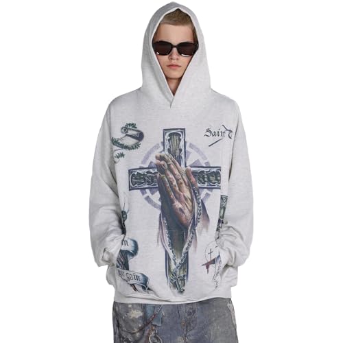 Unisex SAINT Hip Hop Vintage Full Patterm High Printed Loose Hooded Hoodie With Pocket4