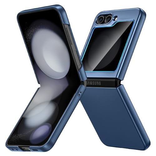 Image of Ruky for Z Flip 5 Case Built-in with Privacy Screen Protector, Blue | Support Wireless Charging, Full Body Cover Shockproof Hard PC Ultra-Thin Phone Case for Samsung Galaxy Z Flip 5, Blue