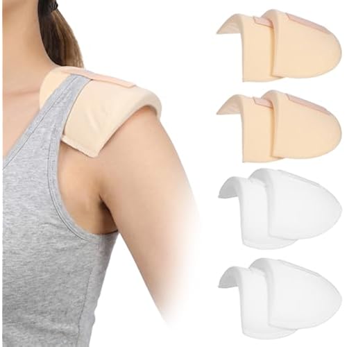 4 Pairs Shoulder Pads for Womens Clothing 15mm Thick Foam Shoulder Pad Breathable Sponge Pads for Sloping High Low Shoulders Suit, White & Skin Color