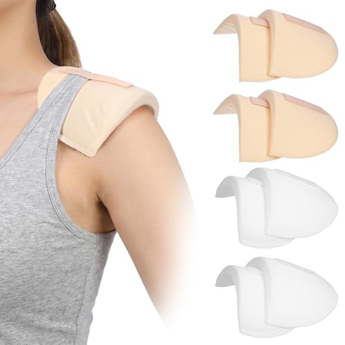 4 Pairs Shoulder Pads for Womens Clothing 15mm Thick Foam Shoulder Pad Breathable Sponge Pads for Sloping High Low Shoulders Suit, White & Skin Color