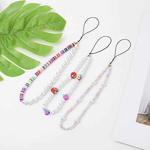 Taouzi Phone Charm Strap Beaded Phone Lanyard Wrist Strap Beaded Phone Charm Fruit Pearl Rainbow Color Beaded Phone Chain Strap Keychains For Car Keys Lanyard For Women Girls 6Pcs #TOP6