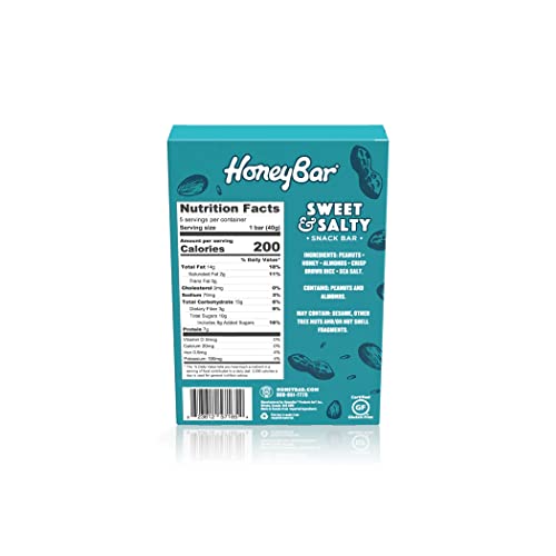 HoneyBar Snack Bar | Certified Gluten Free | Non-GMO | Vegetarian (Sweet & Salty, Pack of 20 Bars)