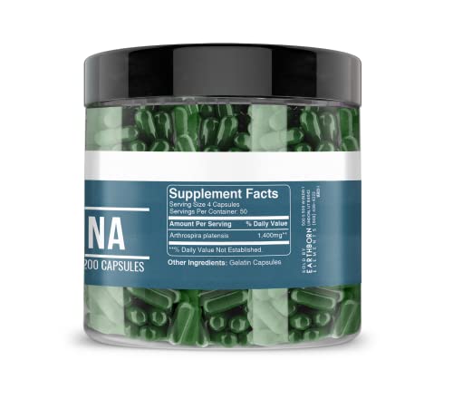 Earthborn Elements Spirulina 200 Capsules, Pure & Undiluted, No Additives #TOP3