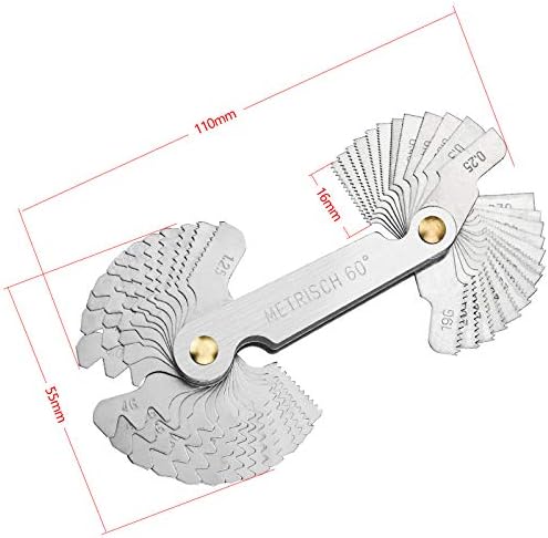 52 Pcs Stainless Steel Screw Thread Gauge Tool, 60°/55° Metric and Imperial Thread Pitch Cutting Gauge Screw Gauge Measuring Tool