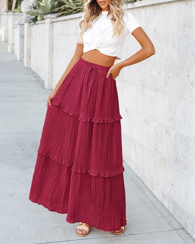 BTFBM Women's Long Summer Skirt 2026 Elegant High Waist Cocktail Party Wedding Guest Dress Flared A-Line Midi Skirts(Dark Rose Reed,Medium) — view 4