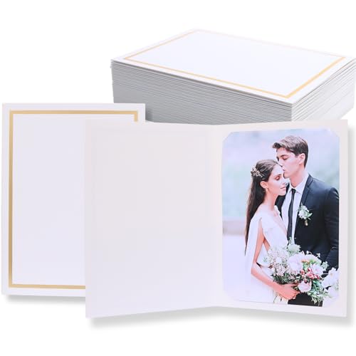 Apprabbr Photo Folders for 4x6 or 5x7 Pictures,Paper Picture Frames, Cardboard Greeting Photo Frame Cards for Father's Day,Graduation Wedding Birthday Classroom DIY (50CT - White)