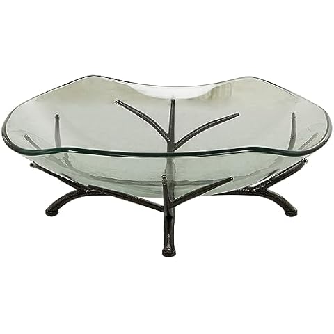Deco 79 Glass Kitchen Serving Bowl with Black Metal Branch Stand, 21" x 17" x 8", Clear Cover