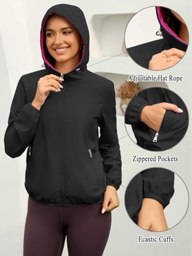 Womens Reversible Rain Jacket Lightweight Waterproof Windbreaker Jacket Outdoor Active Portable Raincoat4