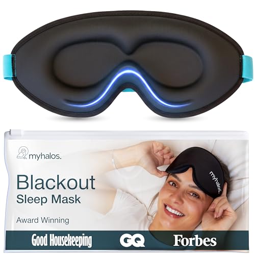 Image of MyHalos Sleep Mask for Men and Women, 3D Blackout Eye Masks for Sleep | Sleeping Mask, Blindfold, Zero Pressure, Breathable, Side Sleepers &Eyelash Friendly, Night & Travel Eye Mask (Black)