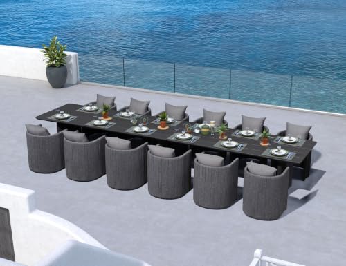 Image of PURPLE LEAF Outdoor Dining Set Oversized 13 Pcs with U-Shaped Armchair Grey