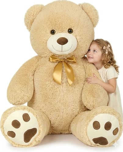Image of MaoGoLan Giant Teddy Bear Stuffed Animal, 39 inch Large Tan Teddy Bear Plush Toy with Cute Bow Tie & Footprints, Soft Sunggle Bear Plushies Gift for Kids Grilfriend Wife on Christmas Birthday Baby Shower