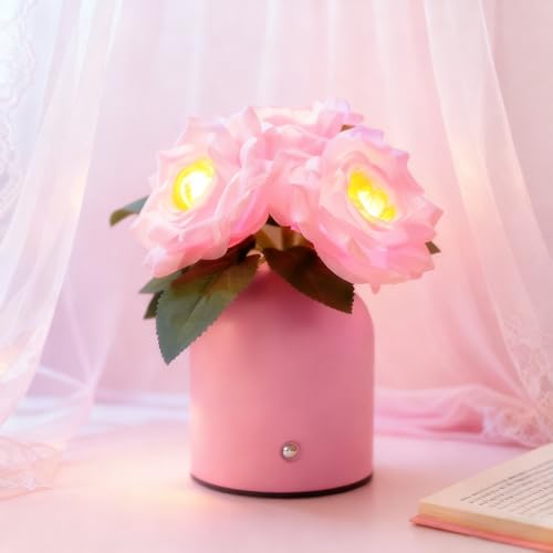 Pink Rose LED Lamp - Christmas Birthday Gifts for Women, Ideal for Wife Mom Girlfriend Daughter, Valentines Anniversary Birthday Gift with Lifelike Bloom Warm Light PINK ROSE PINK