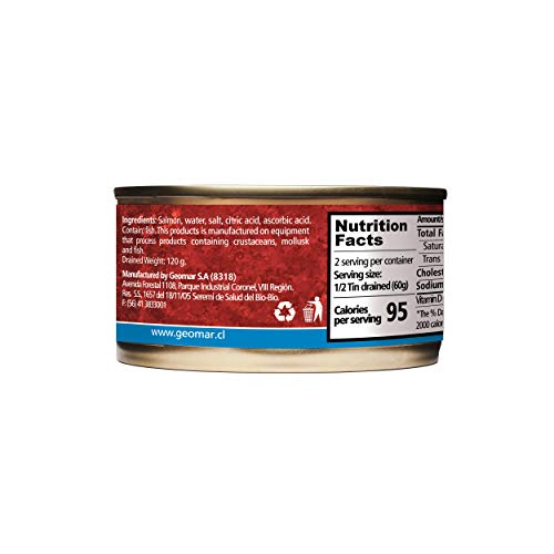 GEOMAR Patagonian Salmon – 6 Ounce Canned Salmon – Premium High Protein Fish – Ready to Eat – No Gluten Sustainable Food – Perfect for Salads, Appetizers, Meals and Snacks – Pack of 6