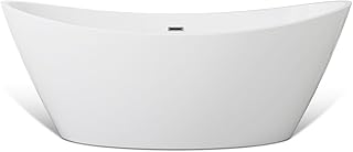Empava Luxury 67 inch Acrylic Freestanding Bathtub Contemporary Soaking Tub with Overflow and Drain White BT518
