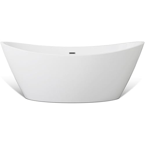 Empava Luxury 67 inch Acrylic Freestanding Bathtub Contemporary Soaking Tub with Overflow and Drain White BT518