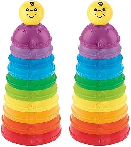 Fisher-Price Baby Stacking & Nesting Stack & Roll Cups, Set of 10 Multi-Color Toys for Infants and Toddlers Ages 6+ Months (Pack of 2)
