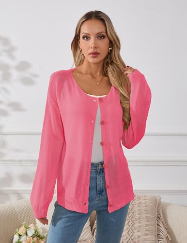 Image of Libsorge Womens Oversized Lightweight Sheer Button Cardigan Spring 2025 Trendy Solid Ribbed Knit Long Sleeve Thin Sweater