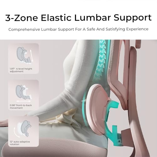 Hbada E3 Air Ergonomic Office Chair, Big and Tall Office Chair - with 3-Zone Dynamic Lumbar Support, 3D Adjustable Headrest, 4D Adjustable Armrests, Swivel, Pink(with Footrest) - Image 4