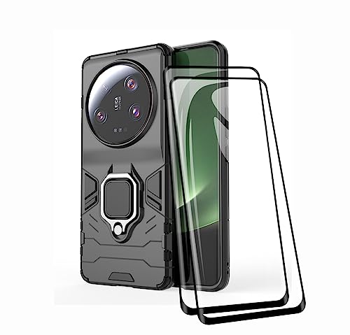 TEYYOS Funda + [2 Piezas] Protector de Pantalla para Xiaomi 13 Ultra, TPU/PC Antigolpes Armor Protección Carcasa [360° Soporte] con 9H Dureza Vidrio Templado Protector, Negro