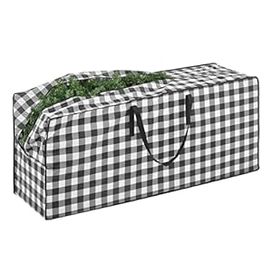 mDesign Extra Large Christmas Tree Storage Bag with Handles – Zippered Storage Tote – Durable Storage Container for Christmas Tree, Wreaths, Garland and Holiday Decor – Buffalo Plaid, Black/White