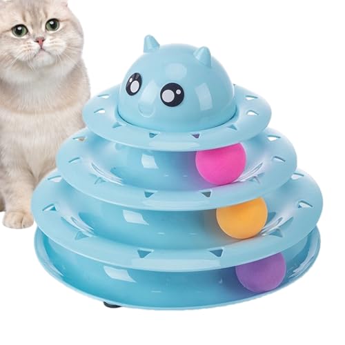 Ketunedi ターンテーブル猫のボールのおもちゃ、猫のボールトラックのおもちゃ,カラフルなボールを備えた3層猫タワートラックのおもちゃ | メンタルエクササイズゲーム、遊びと探索のための楽しいエクササイズパズル