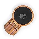 PICNIC TIME NCAA Insignia - Acacia and Slate Serving Board with Cheese Tools, (Acacia Wood & Slate Black with Gold Accents)