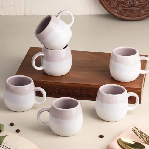 Image of The Earth Store Ovule Tuscany Cup Set of 6 for Tea, Small Coffee Chai Serving Cups Microwave Safe Ideal Gifts for Anniversary, Housewarming Parties | Diwali Gifts Set for Family and Friends 200 ML