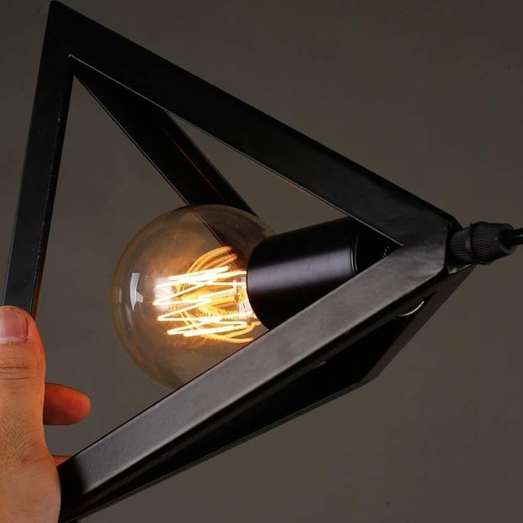 Image of JACKAL Vintage Triangle Metal Pendant Light (Pack of 2) with Bulbs | Hanging Ceiling Lights with Braided Cord for Home, Living Room, Cafe, Restaurant & Bar