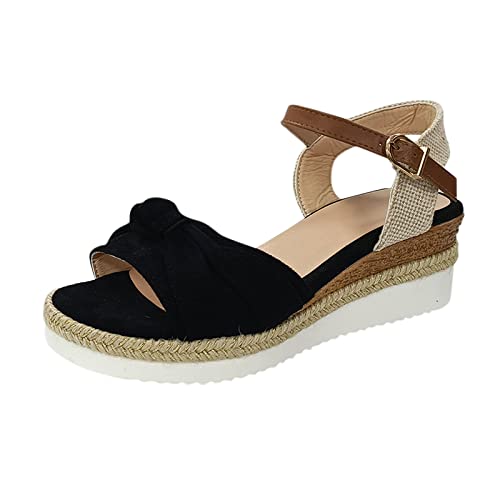 Sandales compensées classiques noir 38 chaussure été bout ouvert femme