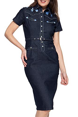 Queen Kerosin Westernstyle Robe, Bleu Foncé, XS Femme Cover