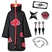 Alaiyaky Akatsuki Mantel Umhang Cosplay Kostüm für Kinder Erwachsener, Anime Cosplay Itachi Kostüm mit Stirnband Ringe Halskette Kunai Shuriken Halloween Party Cosplay Cape (XXX-Large, 5 Accessoires)