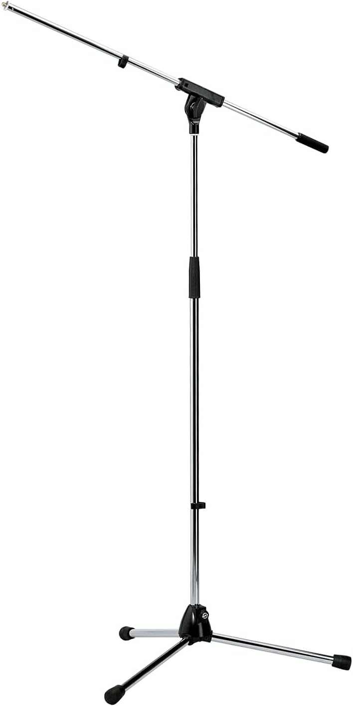 K&MKonig & Meyer 21060.500.02 Tripod Microphone Stand With Boom Arm | Easy Clutch Height Adjustment | Folding Leg Design | Zinc Die-Cast Base | Pro Grade for all Musicians | German Made | Chrome