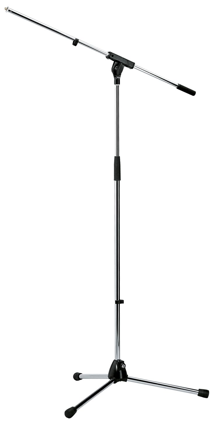 K&MKonig & Meyer 21060.500.02 Tripod Microphone Stand With Boom Arm | Easy Clutch Height Adjustment | Folding Leg Design | Zinc Die-Cast Base | Pro Grade for all Musicians | German Made | Chrome