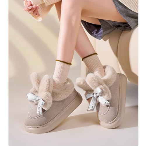 Tokisaki Cute Bow-tie Bunny Slippers for Women Rabbit Comfy Slippers Animal House Shoes Anti-Slip Snow Boots Easter Gifts4