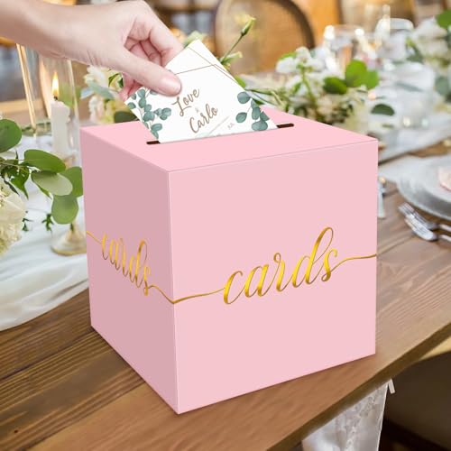 Image of 1 Pack Light Pink and Gold Foil Card Box for Party, 8.7 inch Pink Money Box for Birthday, Wedding, Baby Shower, Retirement, Anniversary, Bridal Shower, Raffle Ticket