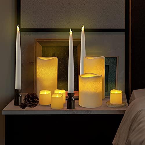 Flameless Candles Furora Lighting Ivory Candles Set Of 8 Bundle With 6 Pcs White Taper Candles(Total 12 Battery Candles)-Pillar Candles, Votive Candles And Taper Candles Perfect For Mothers Day Gifts #TOP2