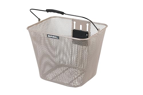 Basil Bilbao Fahrradkorb – Vorderrad – KF-kompatibel – vielseitiger Lenkerkorb – wetterfest und robust – Nude Metallic