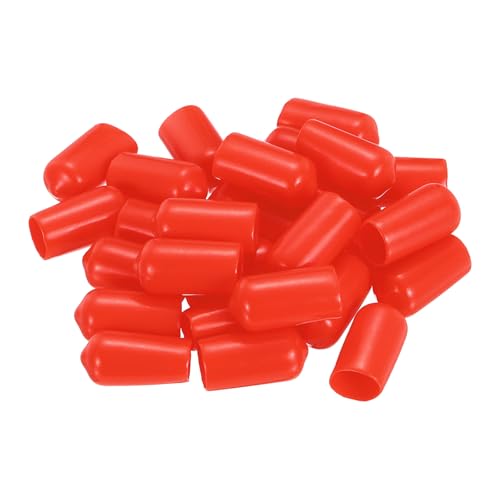 Image of uxcell 88Pcs Rubber End Caps, 10mm(11 /32 inch) ID 22mm(7 /8 inch) Height Round Screw Thread Protectors Flexible Screw Bolt Covers Caps for Metal Tube Rod Bolt, Red