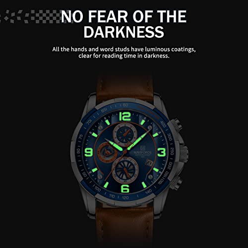 Image of NAVIFORCE Sport Watches for Men Analog Quartz Chronograph Leather Strap Wrist Watch