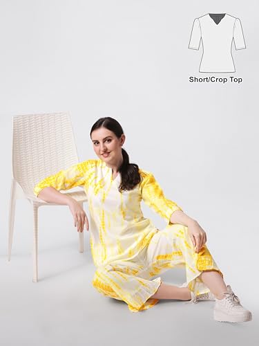 Image of MIRCHI FASHION Pure Cotton Cord Set | Shibori Printed Short Kurti with Palazzo Pant | Ethnic Co-ord Set for Women | Summer Office Wear