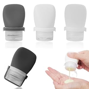 1oz Silicone Travel Bottles for Toiletries (4-Pack), TSA Approved Leakproof Toiletry Bottles with Locking Lid, Refillable Travel Size Containers for Shampoo, Body Wash, Camping & Trips