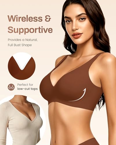 Image of Gailife Deep V Jelly Bras for Women No Underwire Wireless Seamless Push Up Bra Comfort Support Plunge Bralette Full Coverage -BR,S Brown