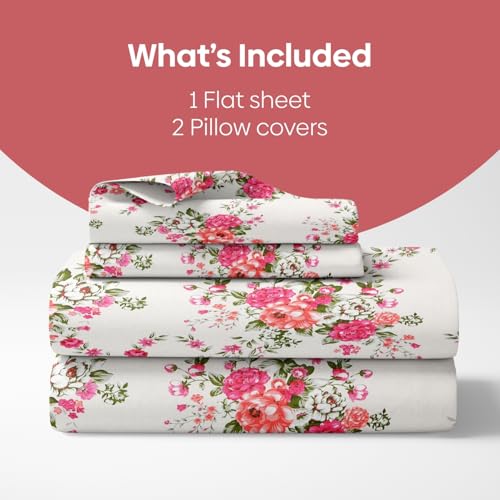 Image of Haus & kinder Double Bedsheet for Queen Size Bed | 90 x 100 Inches 144 TC Cotton Bedsheet for Double Bed with 2 Pillow Covers - Greek Garden