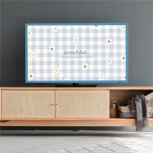 Fansu Funda para TV de Interior Estilo Flores a Cuadros, Cubierta Antipolvo Elástico Colgante, Funda para Televisor Universal, para 32-75 Pulgadas Cubierta Antipolvo para TV (Azul,75 pulgadas)