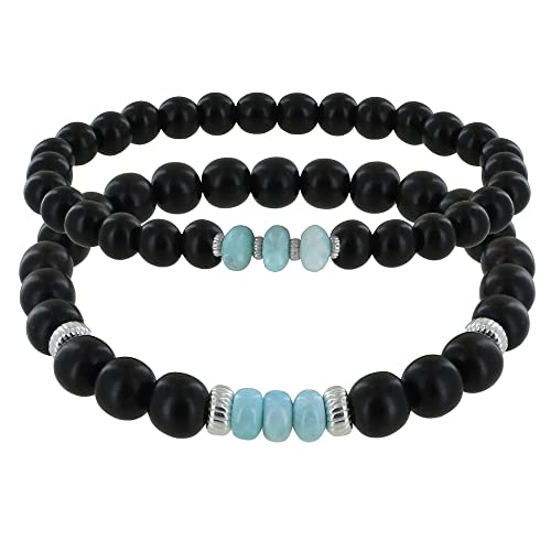 Bracelets Larimar et ébène Les Poulettes, le cadeau idéal pour couple