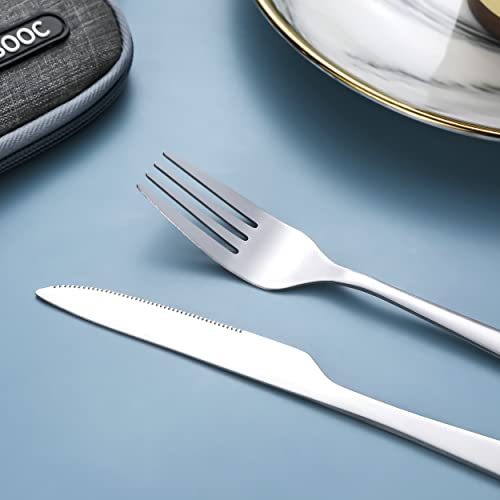 Portable Utensils,Travel Camping Cutlery Set, Portable Stainless Steel Flatware Set,Travel Silverware Dinnerware Set With A Waterproof Case (2-Sets Silver) #TOP6