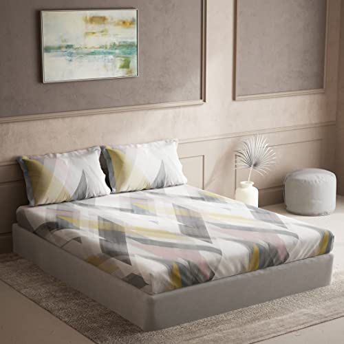 Image of DDECOR - Atlas Abstract 144 TC Double Bedsheet Set with Two Pillow Covers - Grey