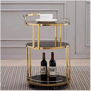 Stainless Steel 3-Tier Rolling Storage Cart with Glass Shelves – Versatile Kitchen & Bathroom Utility Rack on Wheels Modern Bar Serving Cart for Home & Hotel 52x82cm