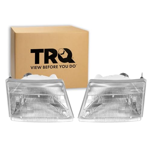 Image of TRQ 2 Piece Headlight Assembly Set Chrome Bezel Driver & Passenger Side Compatible with Ford Ranger 1998-2000 FO2502151 FO2503151 F87Z13008EB F87Z13008FB